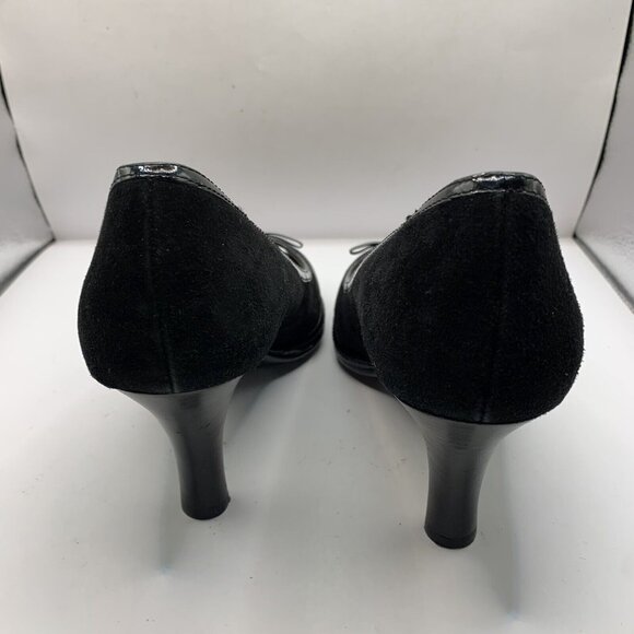 Sofft 1015421 Women Black Peep Toe Bow Suede Leather Heel Shoe Size 8.5 - Picture 6 of 8